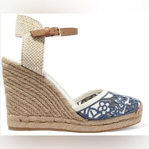 Tory Burch Lucia Lace Wedge Espadrille, Tory Navy white 8.5 M